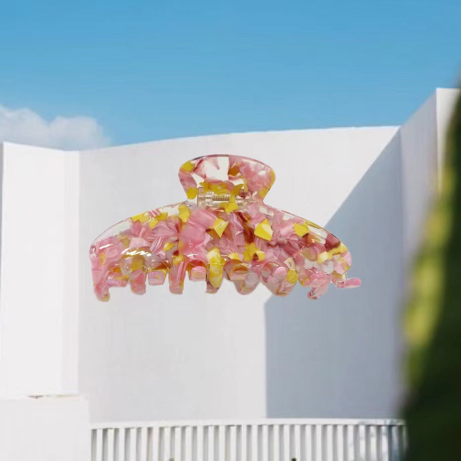 summer clear floral big hair claw