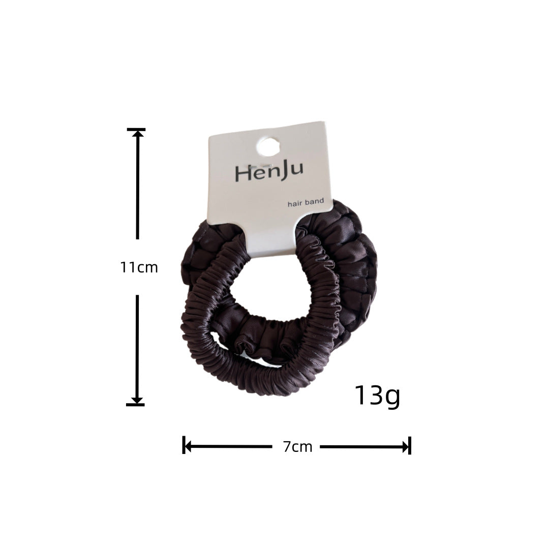 pink satin pleated round bead hair band hair tie