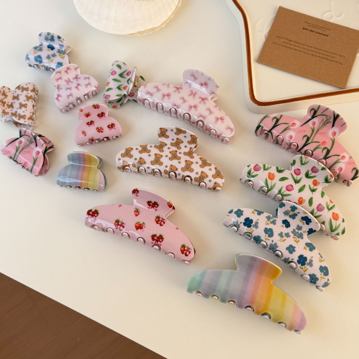 Early spring new printed tulip grab clip floral hairpin bangs clip premium acetic acid hairpin ponytail shark clip