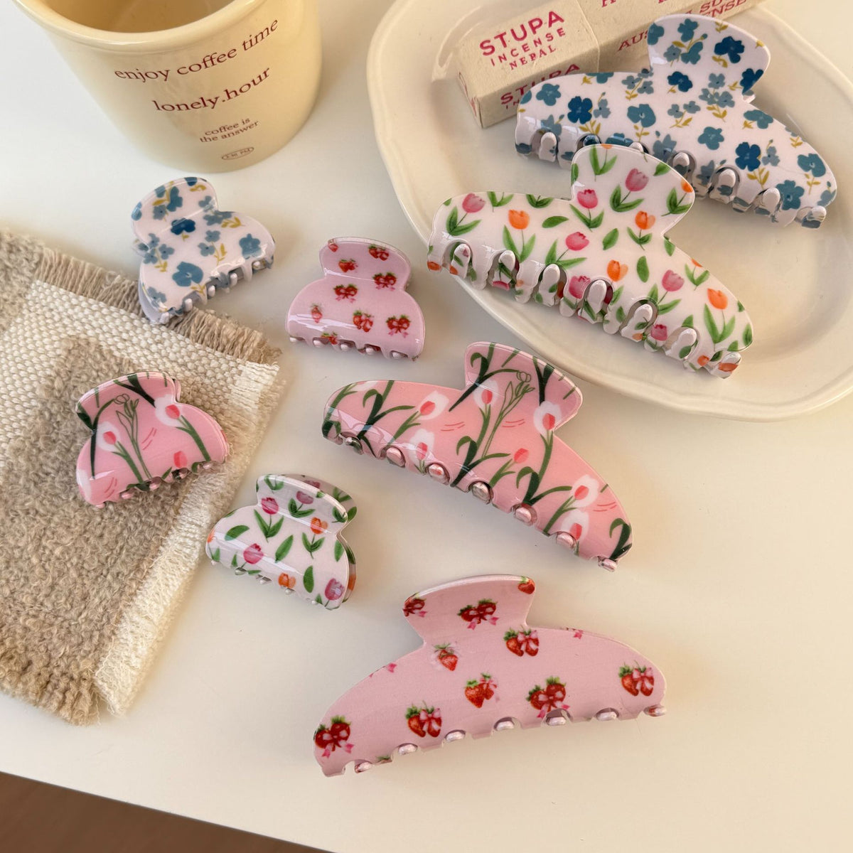 Early spring new printed tulip grab clip floral hairpin bangs clip premium acetic acid hairpin ponytail shark clip