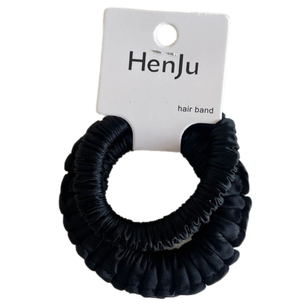 pink satin pleated round bead hair band hair tie