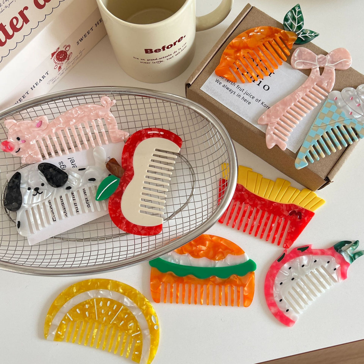 fruit hair comb fun ice cream burger acetic acid comb cute color matching female hair comb