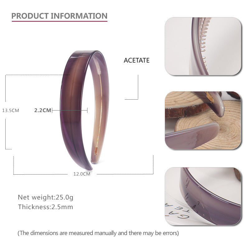 2.2Cm wide retro acetic acid headband female, high temperament pressure hair wash face headband with teeth non-slip new hair bundle