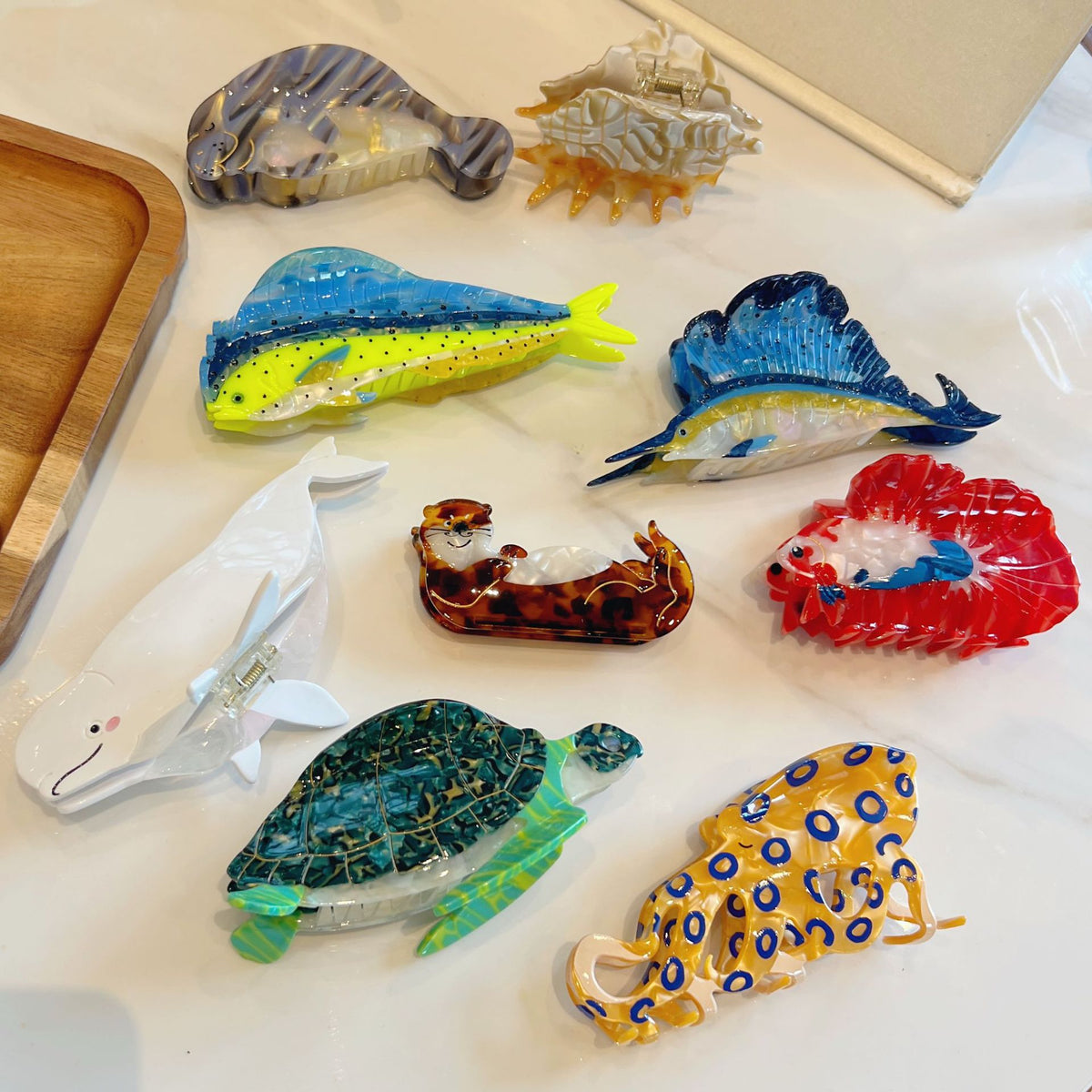ocean series sea turtle, dolphin, goldfish hair claw