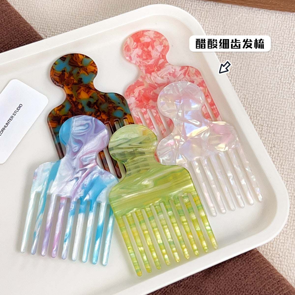European and American acetic acid hair comb fine teeth hair comb fashion marble pattern plate anti-static women's hair comb high sense cross-border