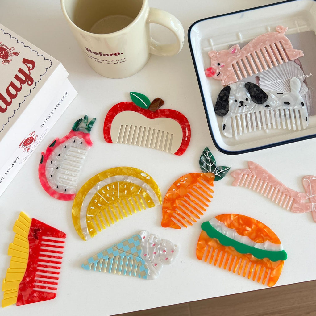 fruit hair comb fun ice cream burger acetic acid comb cute color matching female hair comb