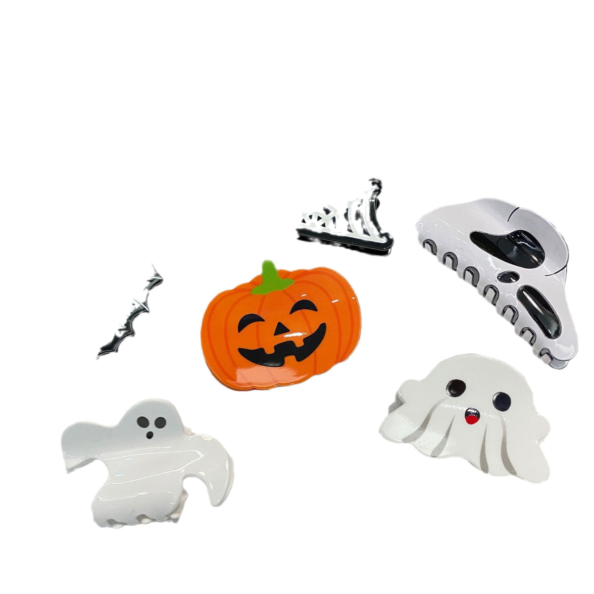 halloween hair claw - pumpkin, bat, ghost, and skull designs