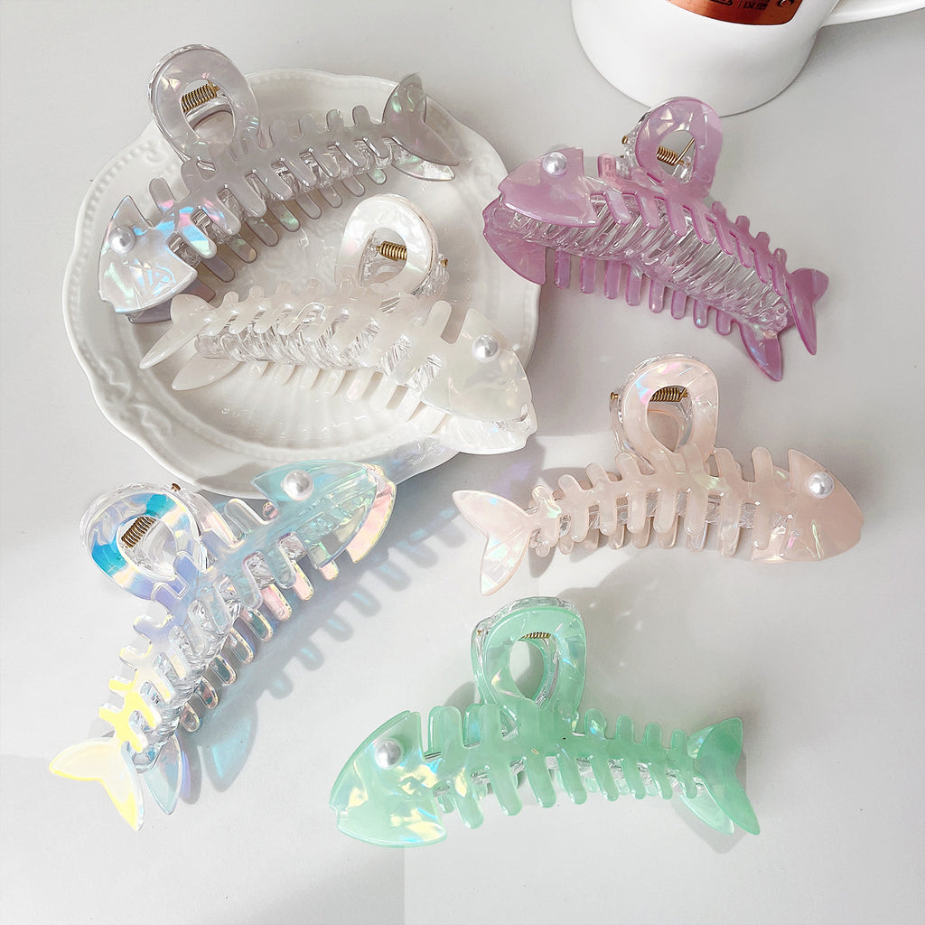 Original imitation acetic acid fish bone grab clip back of head ponytail disc hair creative exquisite shark clip cute princess head hair accessories