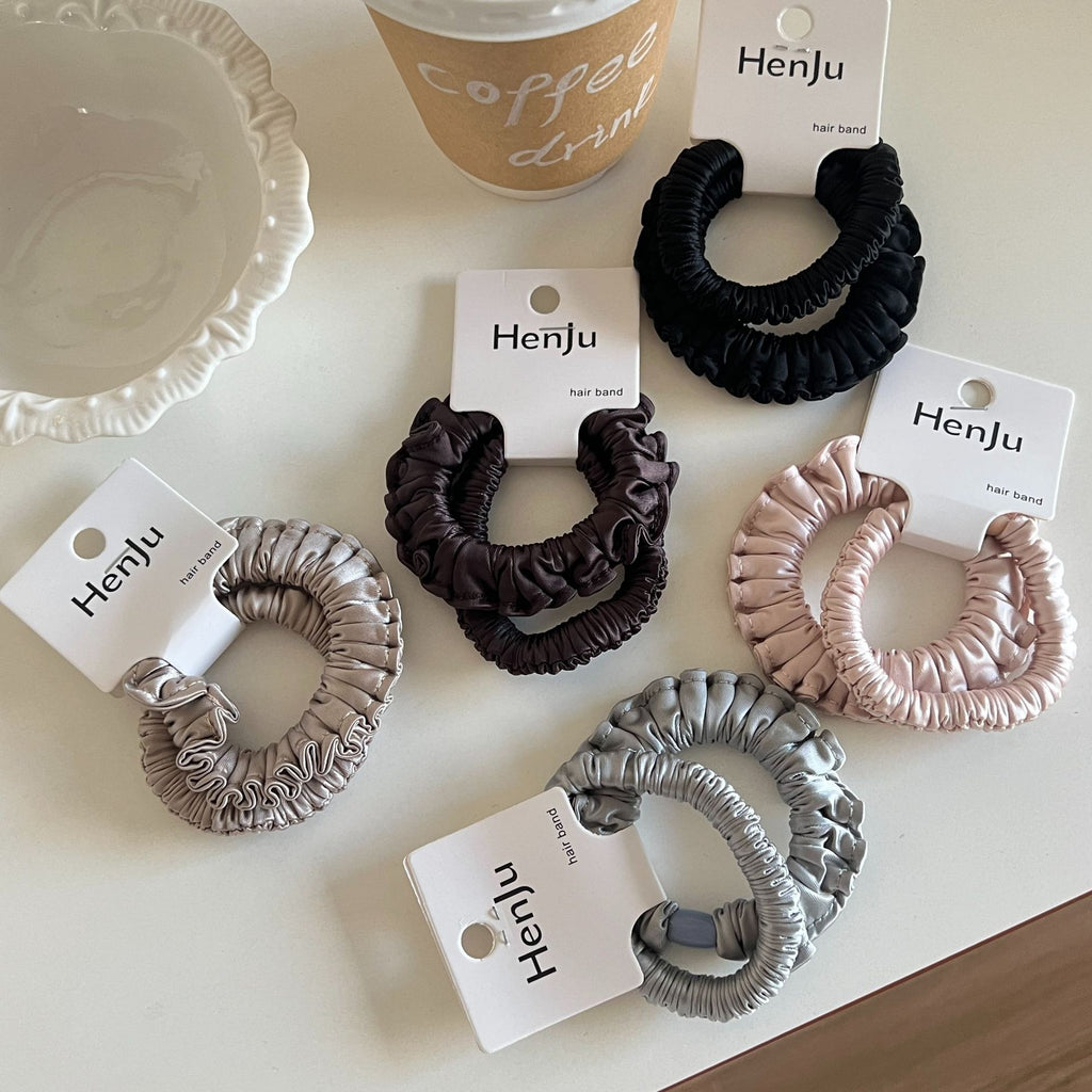 pink satin pleated round bead hair band hair tie