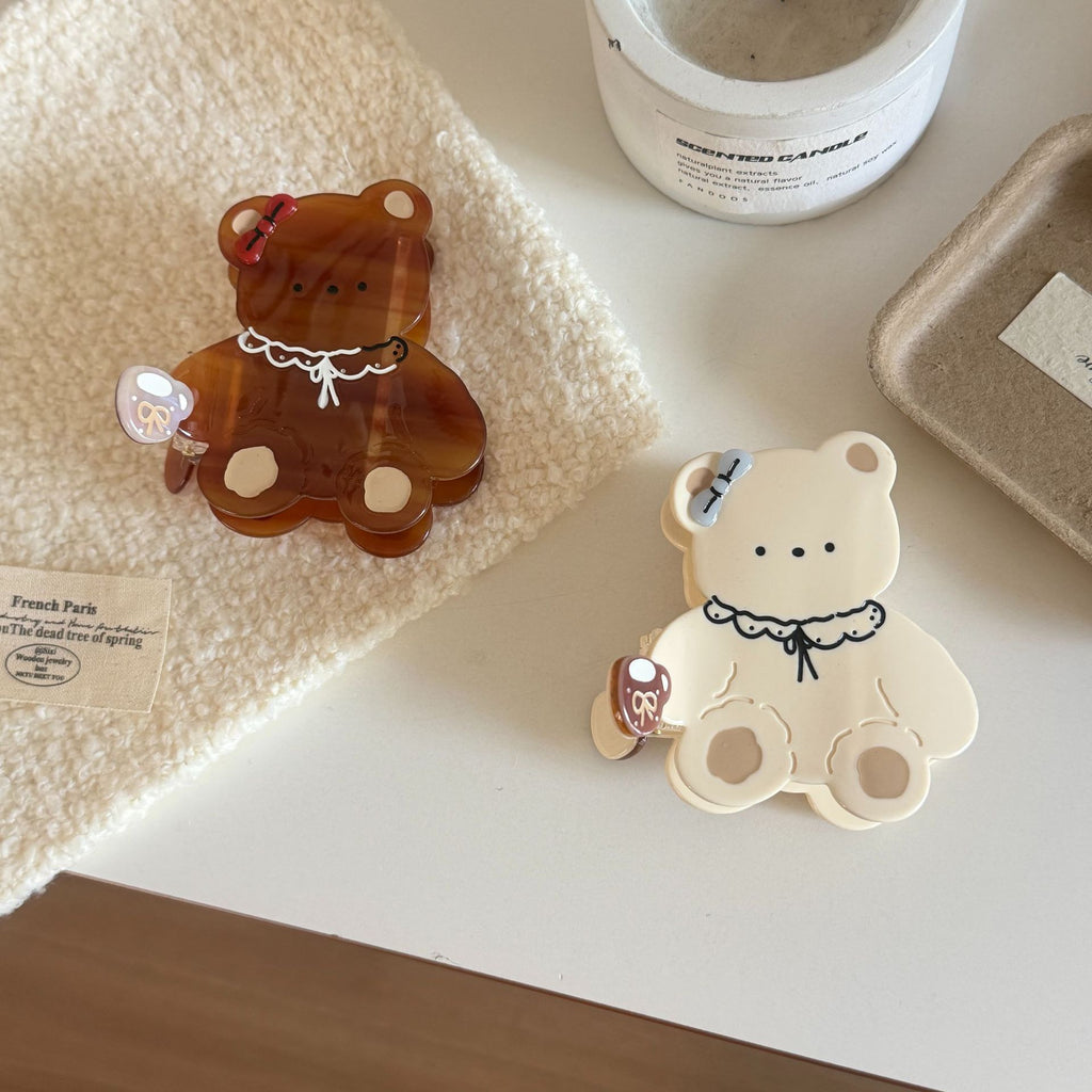 Cream cartoon bow tie bear hair claw
