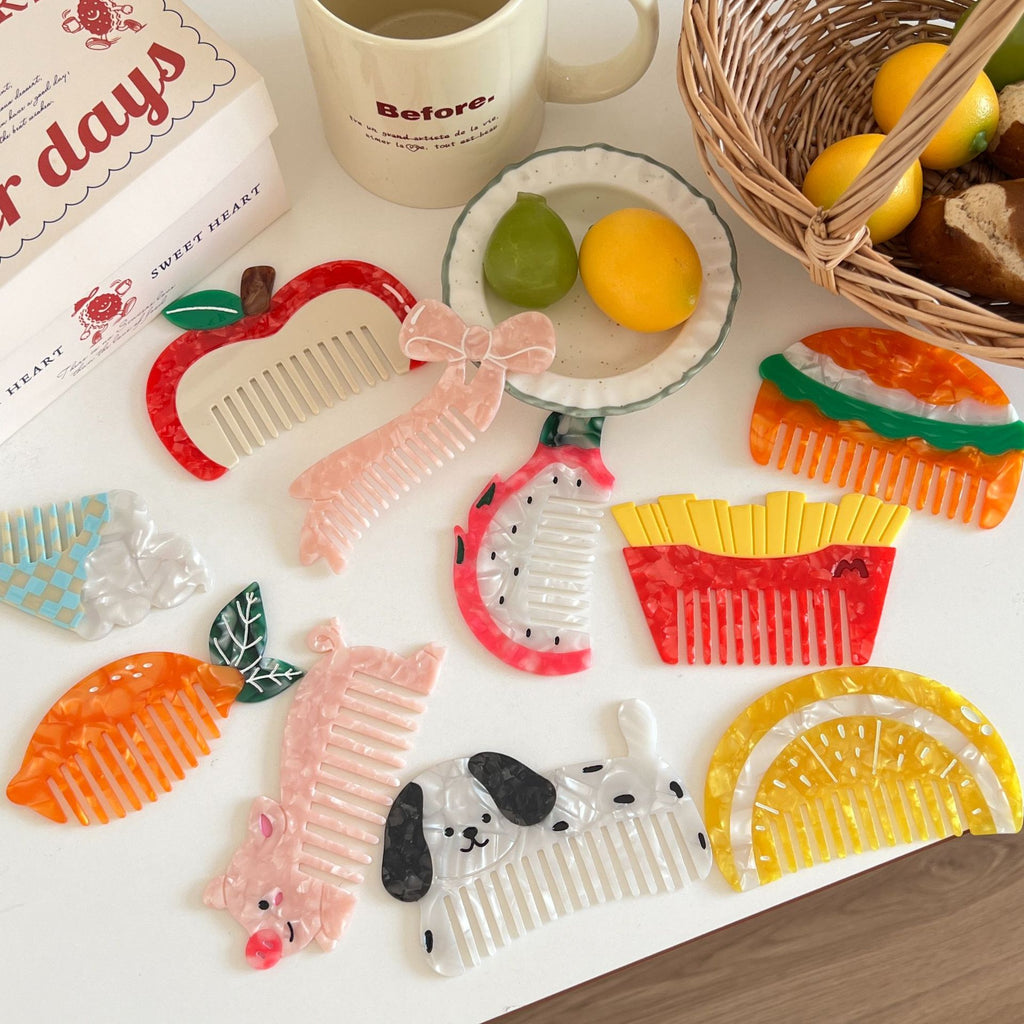 fruit hair comb fun ice cream burger acetic acid comb cute color matching female hair comb