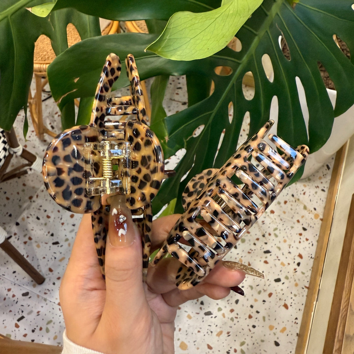leopard print clothes hanger hair claw