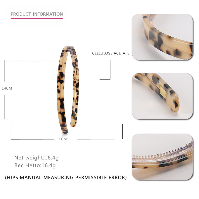 Cross-border simple 1cm narrow acetic acid headband headgear, Alexander hair hole high-end face wash headband