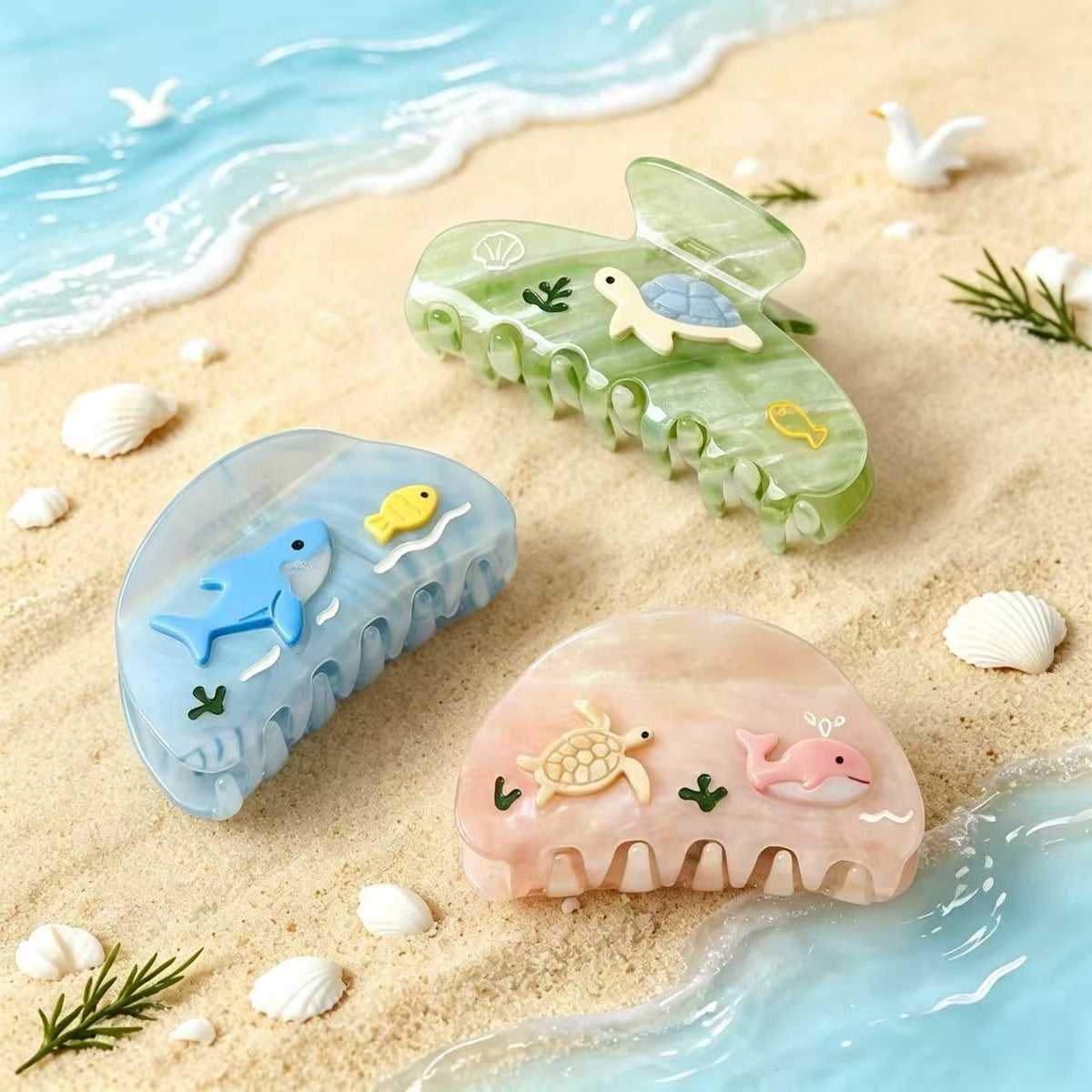 embossed marine world hair claw