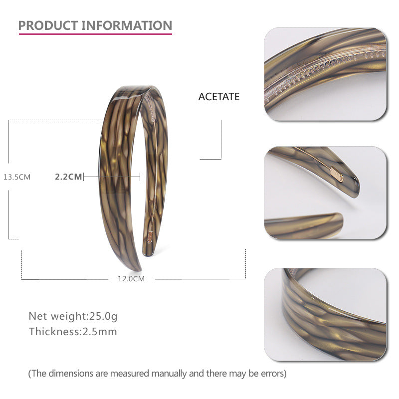 2.2Cm wide retro acetic acid headband female, high temperament pressure hair wash face headband with teeth non-slip new hair bundle