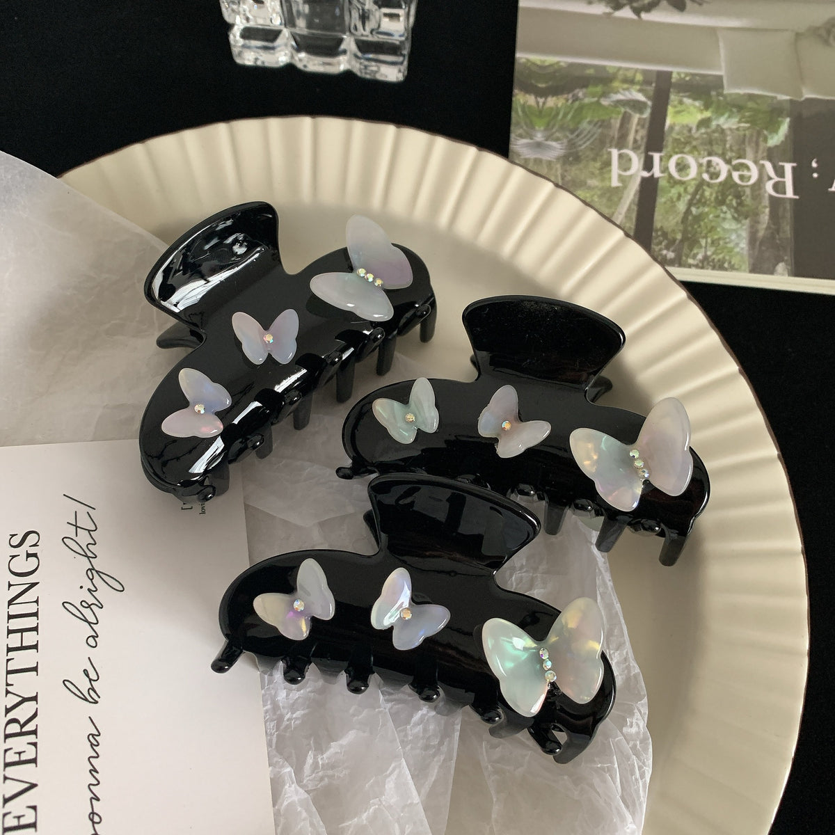 three-dimensional butterfly rhinestone hair claw