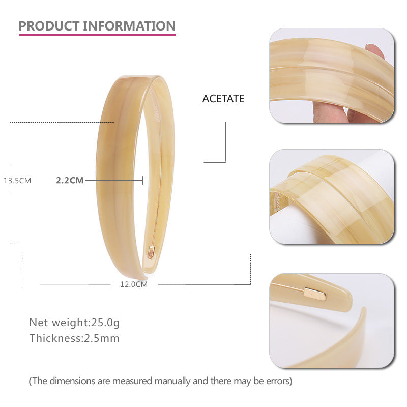 2.2Cm wide retro acetic acid headband female, high temperament pressure hair wash face headband with teeth non-slip new hair bundle