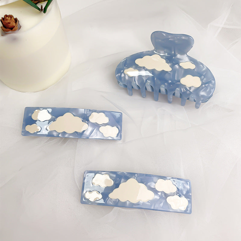 blue sky white cloud spring hair clip