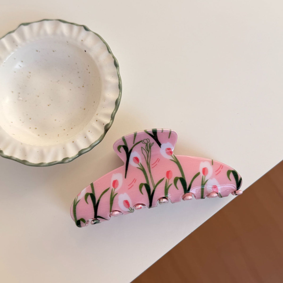 Early spring new printed tulip grab clip floral hairpin bangs clip premium acetic acid hairpin ponytail shark clip