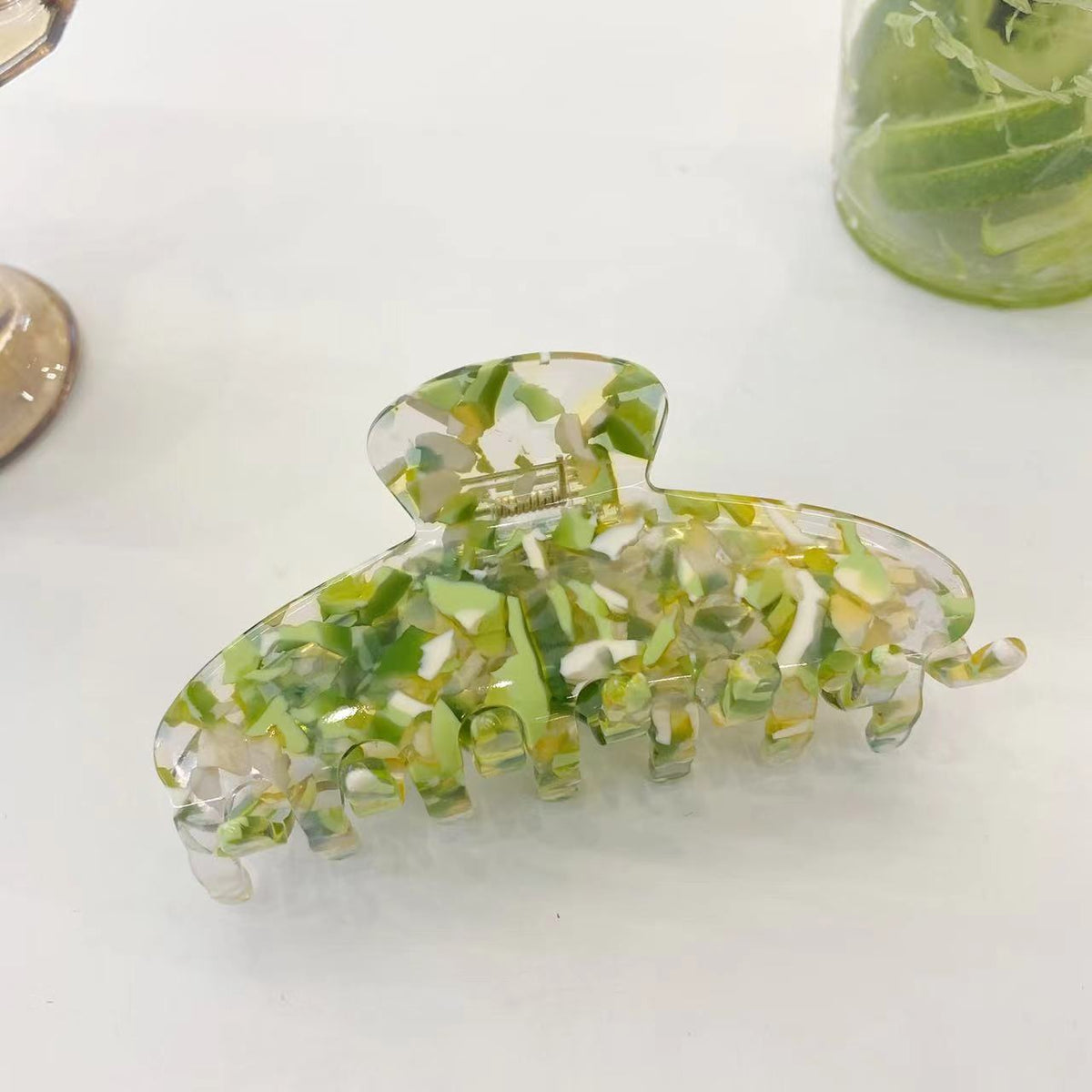 summer clear floral big hair claw