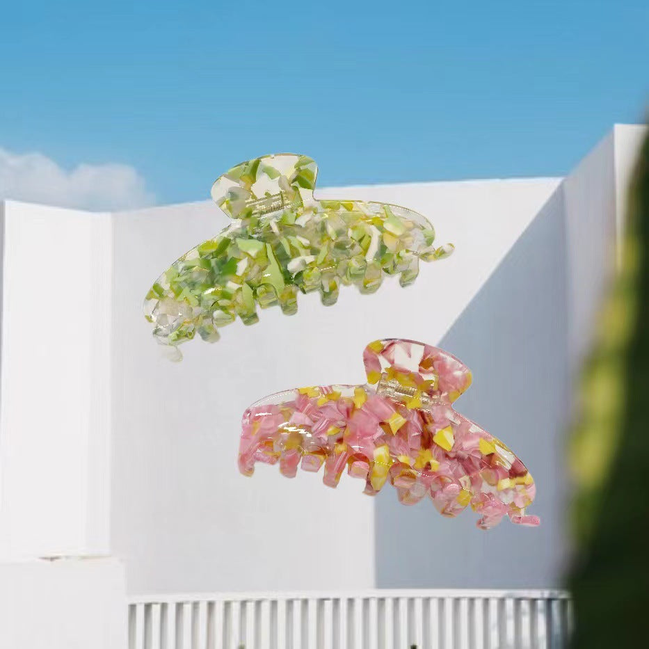 summer clear floral big hair claw