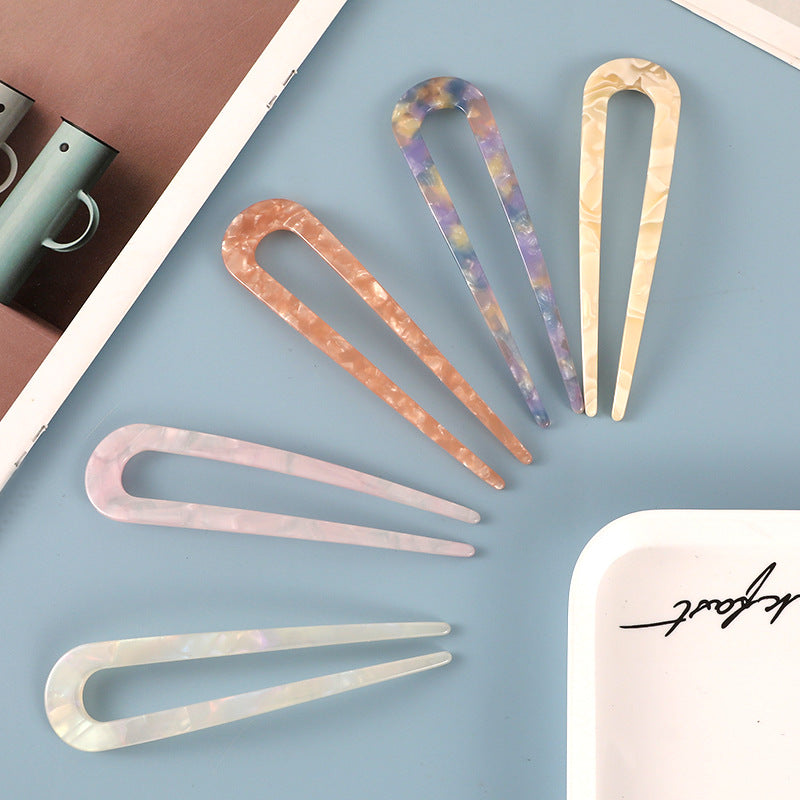 New hair accessories women's simple disc hair temperament acrylic acetate plate hairpin back head ball head U-shaped hairpin
