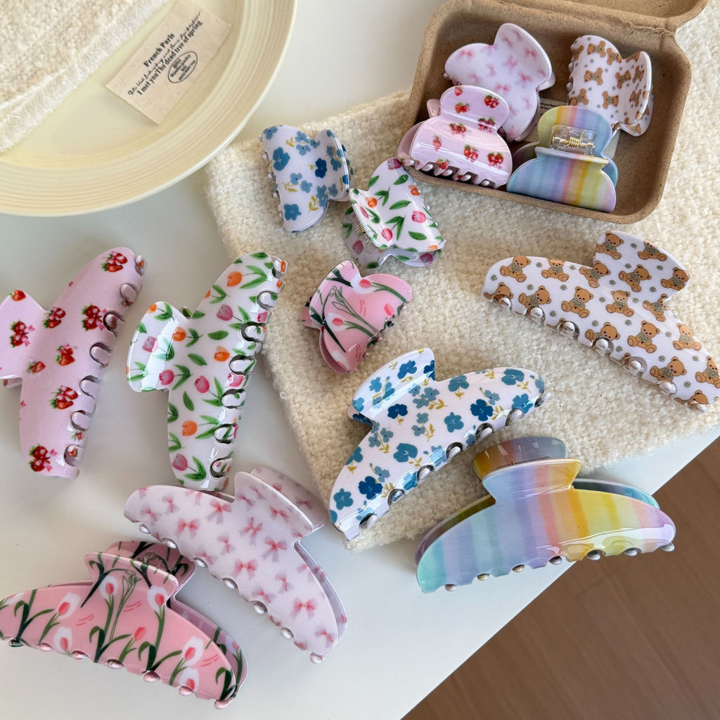 Early spring new printed tulip grab clip floral hairpin bangs clip premium acetic acid hairpin ponytail shark clip
