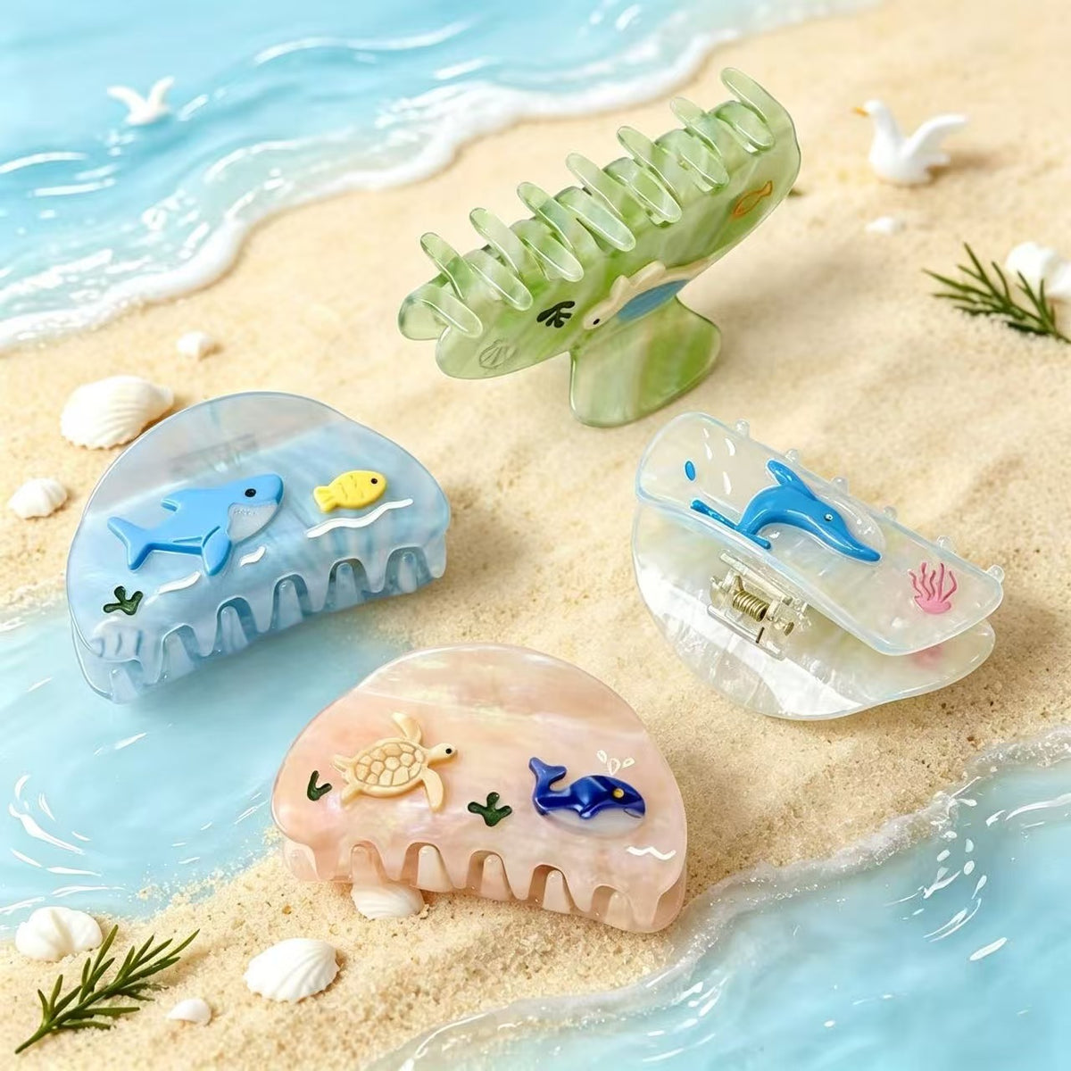 embossed marine world hair claw