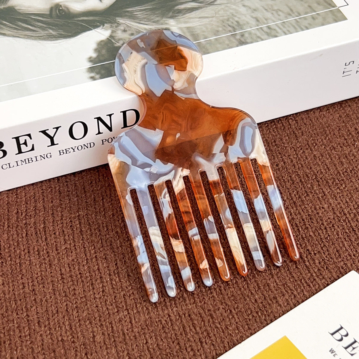 European and American acetic acid hair comb fine teeth hair comb fashion marble pattern plate anti-static women's hair comb high sense cross-border