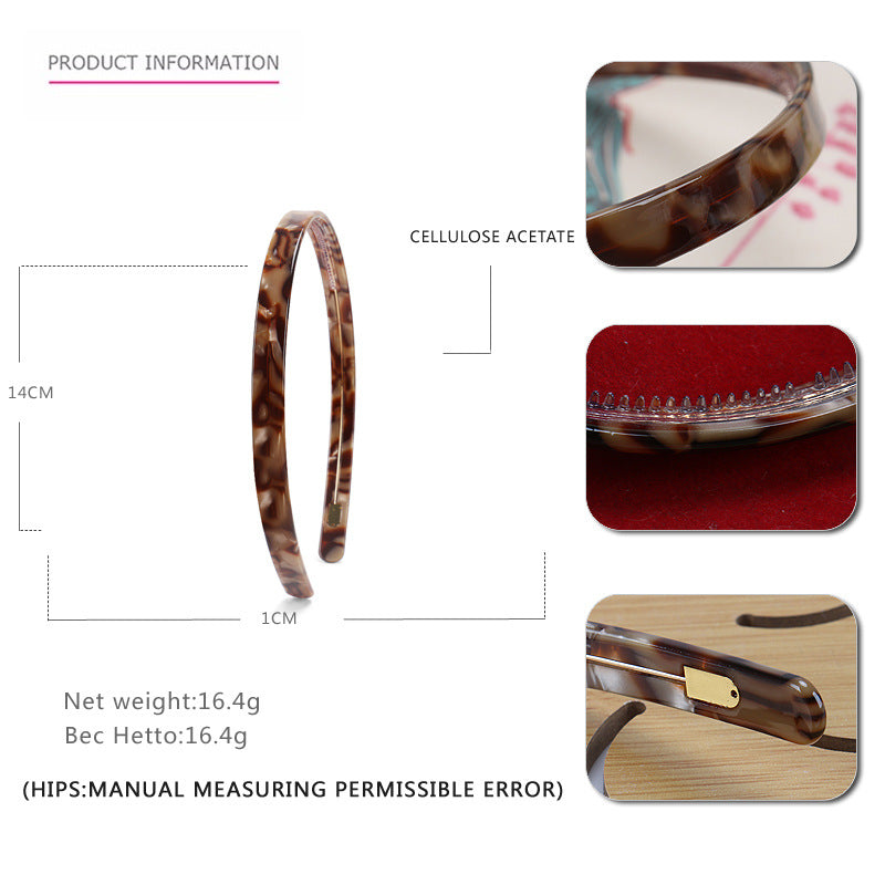 Cross-border simple 1cm narrow acetic acid headband headgear, Alexander hair hole high-end face wash headband