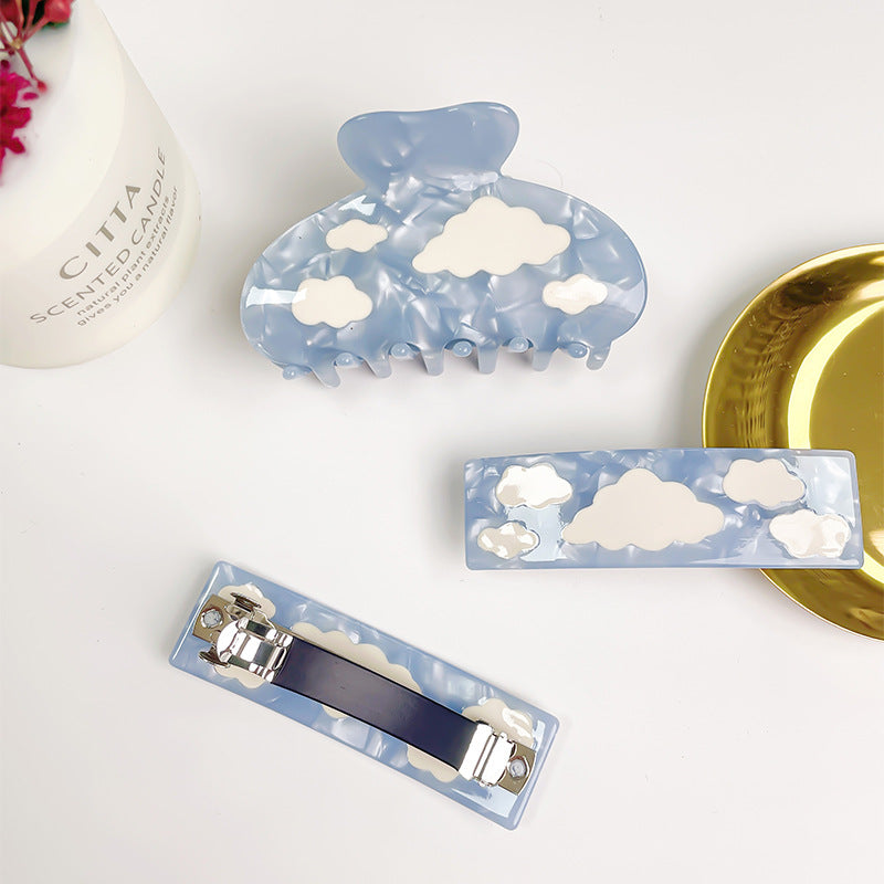 blue sky white cloud spring hair clip