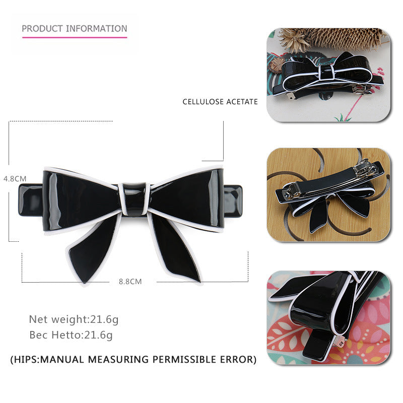 French niche acetate bow spring clip hairpin