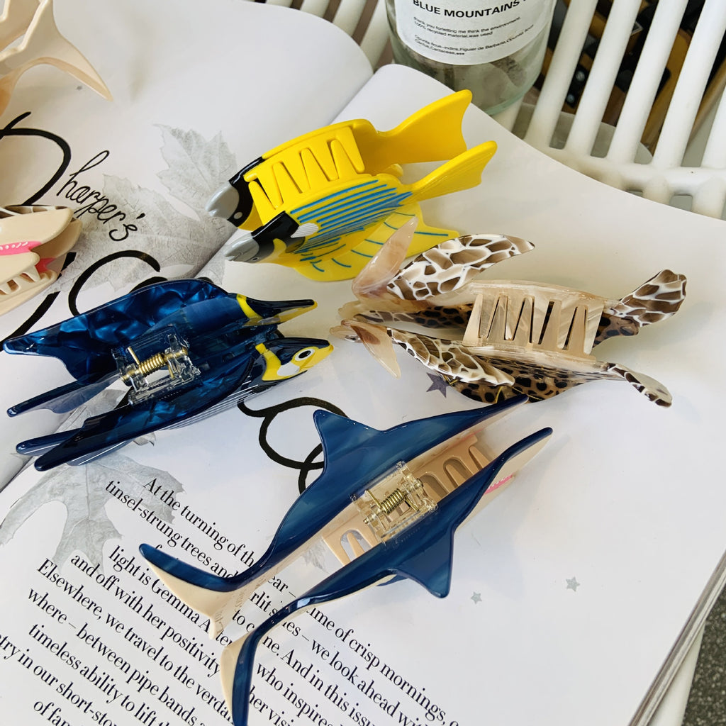 ocean series hair claw clips - unique animal designs (penguin, shark)