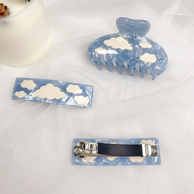 blue sky white cloud spring hair clip