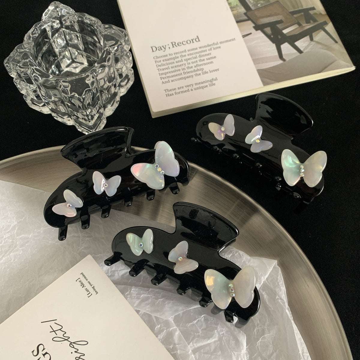 three-dimensional butterfly rhinestone hair claw