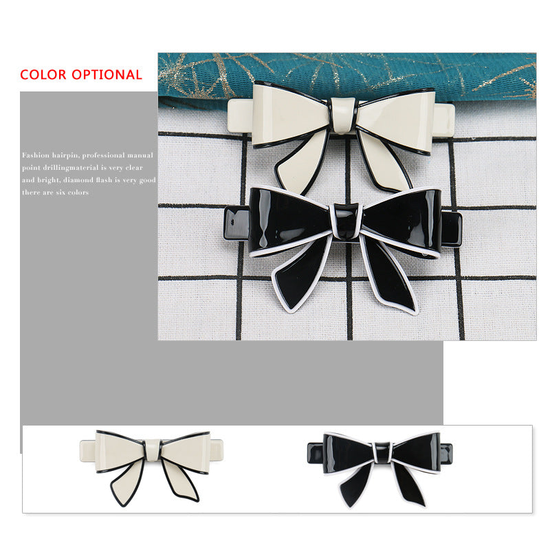 French niche acetate bow spring clip hairpin
