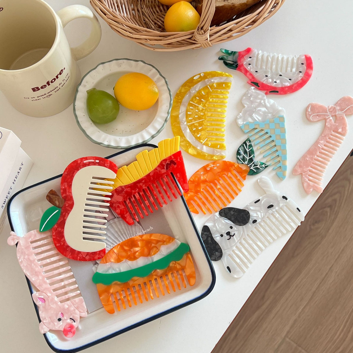 fruit hair comb fun ice cream burger acetic acid comb cute color matching female hair comb
