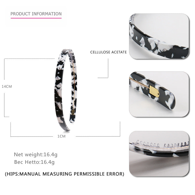 Cross-border simple 1cm narrow acetic acid headband headgear, Alexander hair hole high-end face wash headband