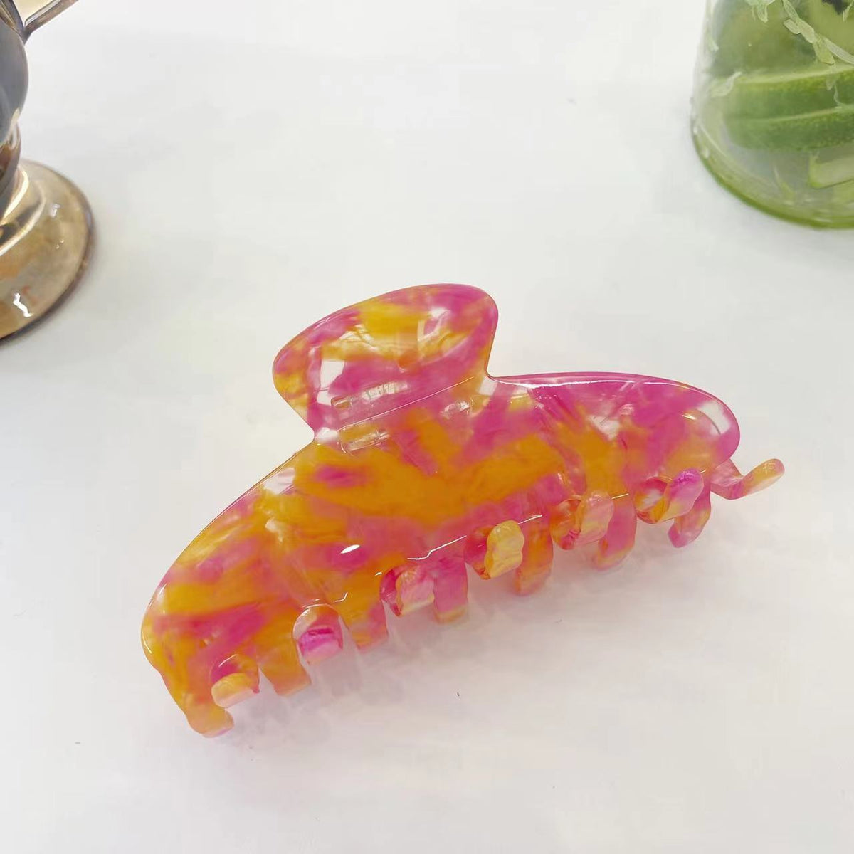 summer clear floral big hair claw