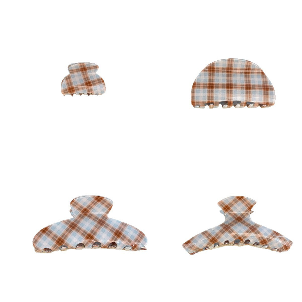 brown and blue plaid hair claw