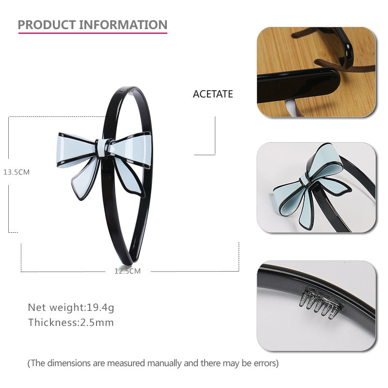 Bow headband, solid color acetic acid high-sense disc hair pressure hair headband hair accessories