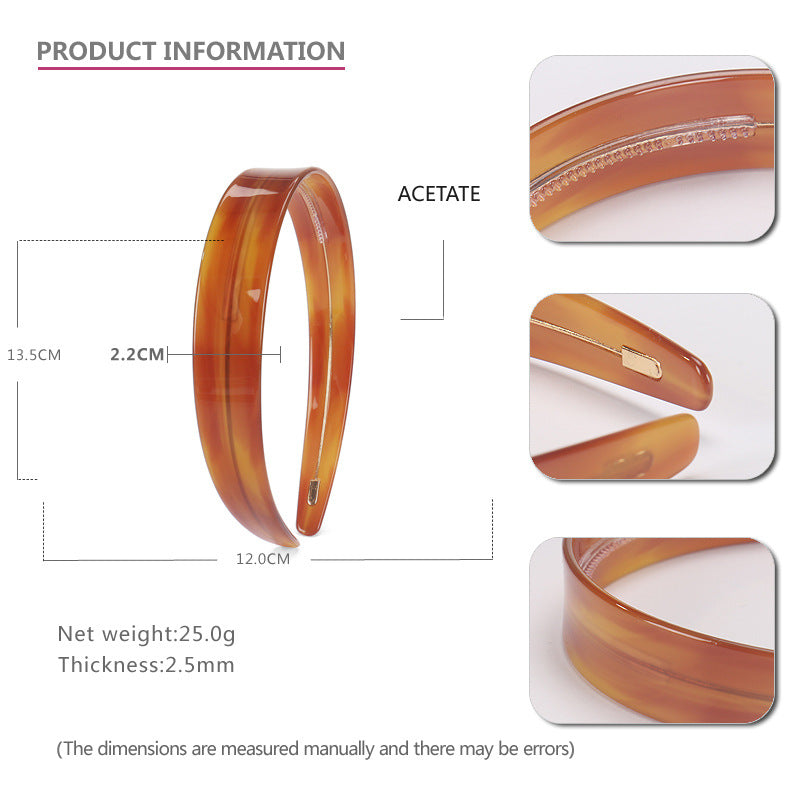 2.2Cm wide retro acetic acid headband female, high temperament pressure hair wash face headband with teeth non-slip new hair bundle