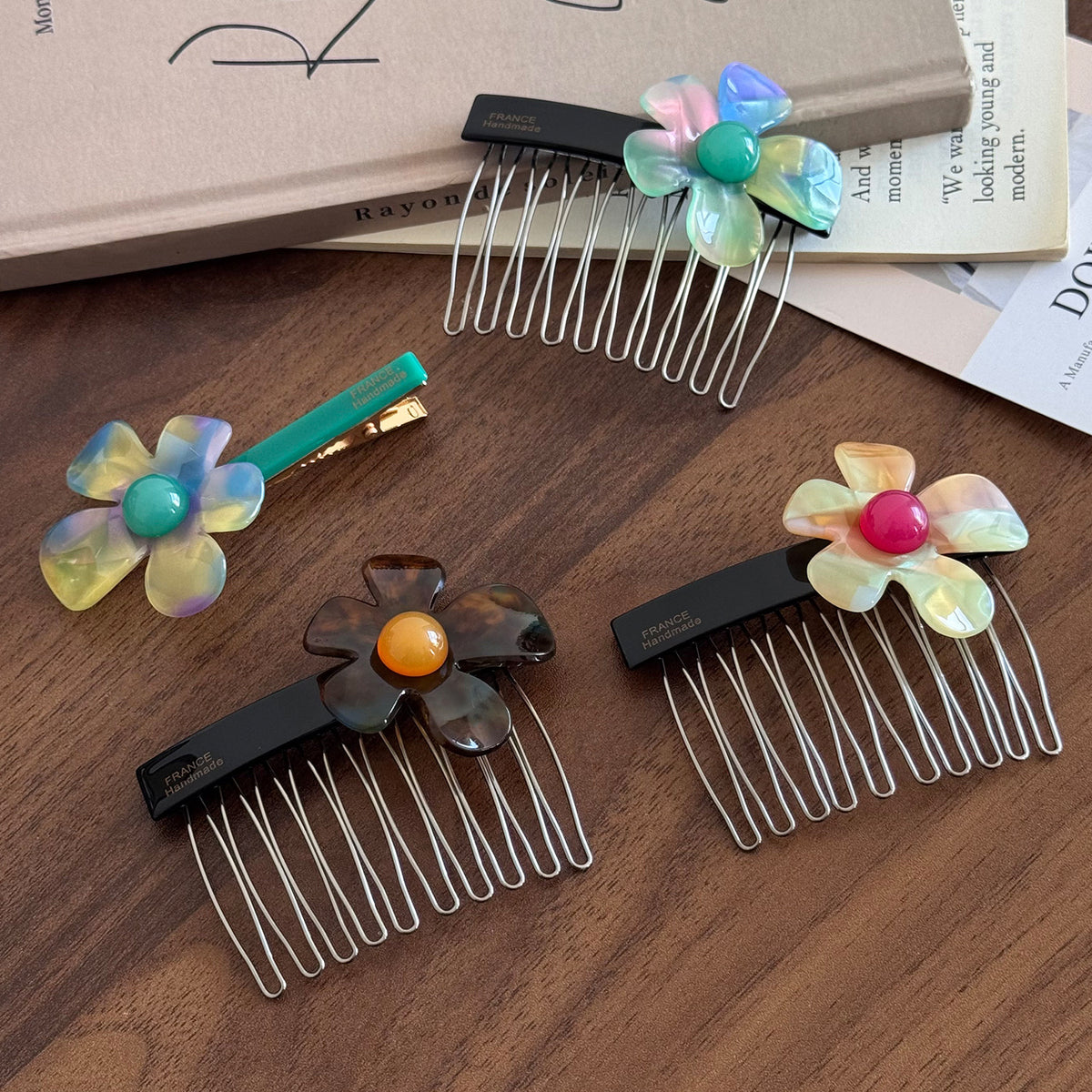 flower hairpin bangs side clip