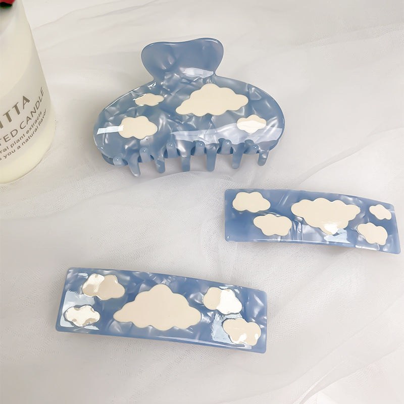 blue sky white cloud spring hair clip
