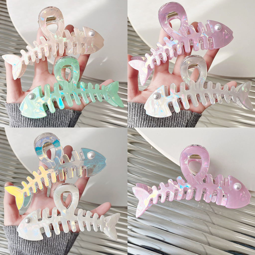 Original imitation acetic acid fish bone grab clip back of head ponytail disc hair creative exquisite shark clip cute princess head hair accessories