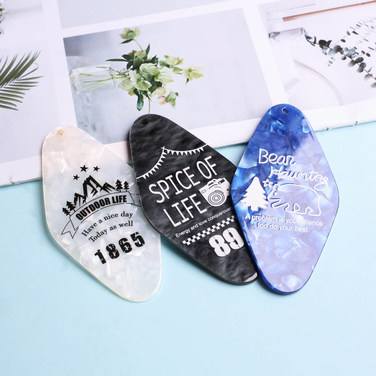 creative acrylic keychain diamond nameplate logo acetic acid DIY accessories