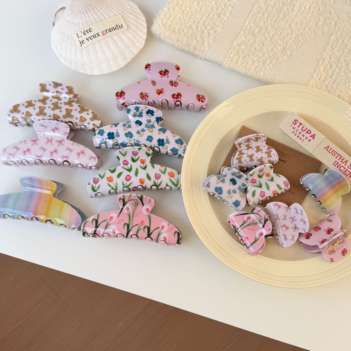 Early spring new printed tulip grab clip floral hairpin bangs clip premium acetic acid hairpin ponytail shark clip
