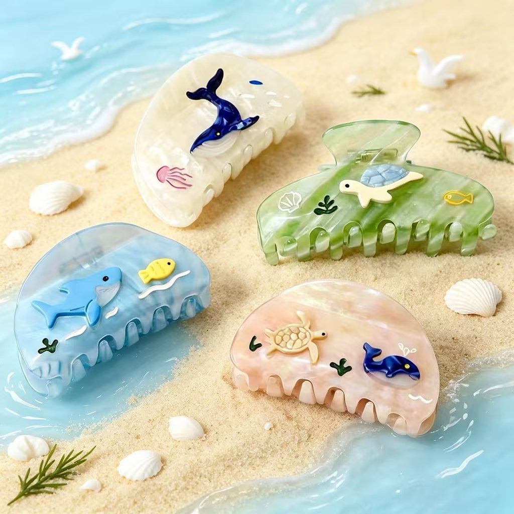 embossed marine world hair claw