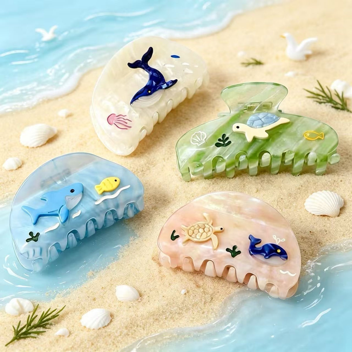embossed marine world hair claw