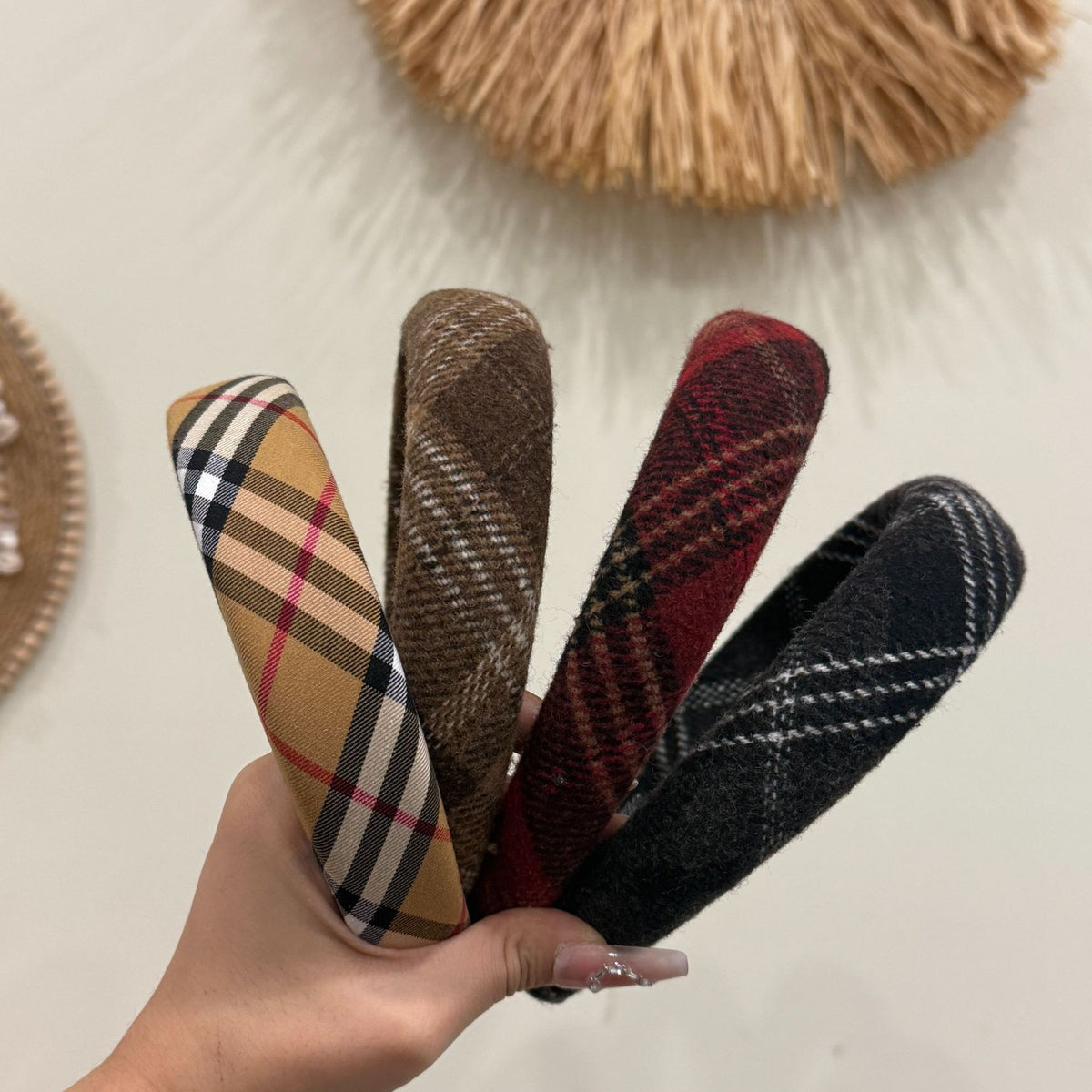 winternew woolen material three grids pattern headband